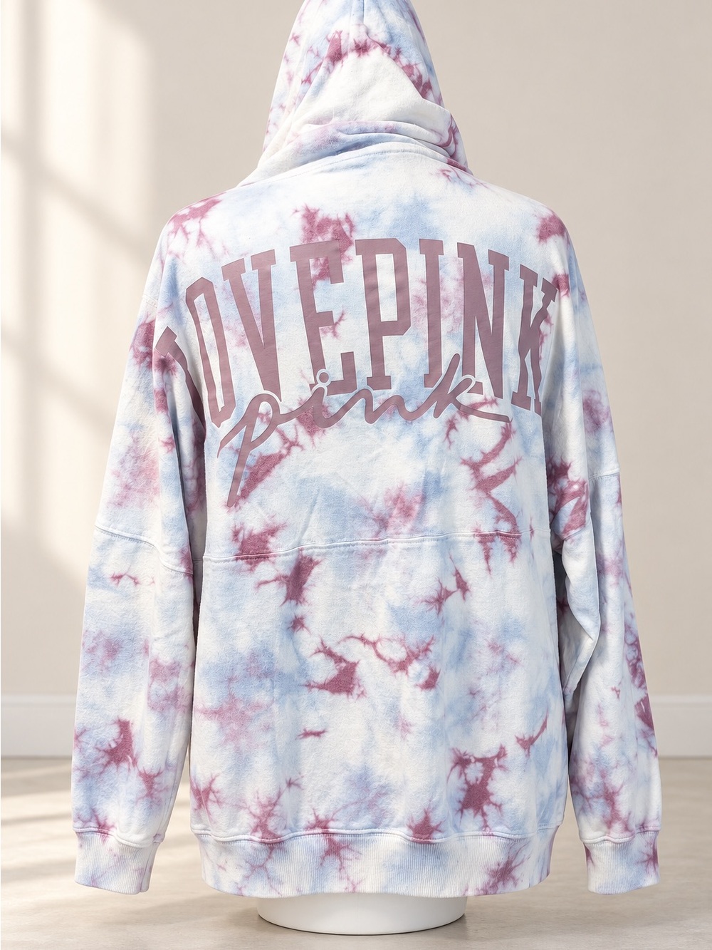 PINK Victoria's Secret Tie-Dye LOVE PINK Hooded Sweatshirt - Blue & Pink